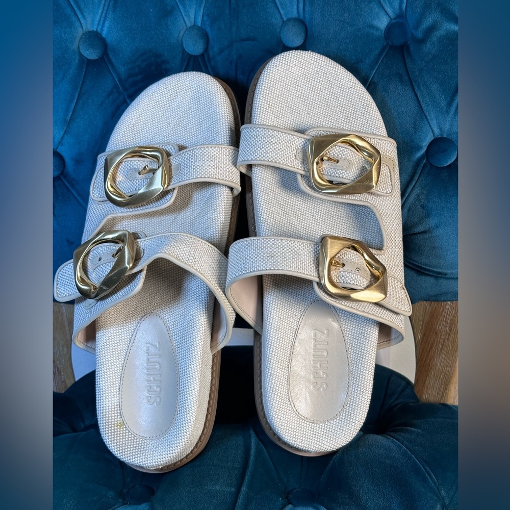 Schutz Olga Sporty Sandal in Beige flat slip on buckle birkenstock look alike - Picture 3 of 9